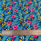 LYCRA DUPONT SUBLIMADA FLORES Y HOJAS FONDO AZUL